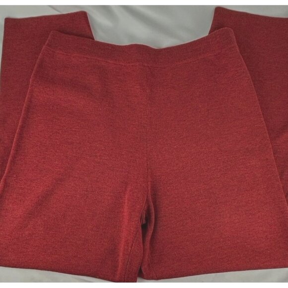 Eileen Fisher Red 100% Wool Pull On Wide Leg Pants Sz L Sweater Elastic Waist - Picture 2 of 4